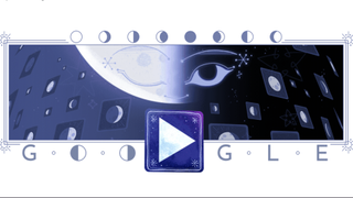 Artwork for the Google Doodle themed around the lunar phases, showing a winking moon.